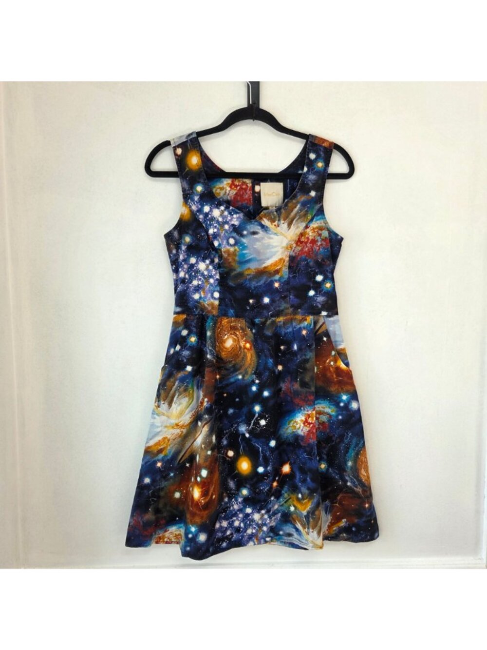 Modcloth Galaxy Print Fit and Flare Dress Blue Constellations Pinup Women's M - Picture 2 of 10